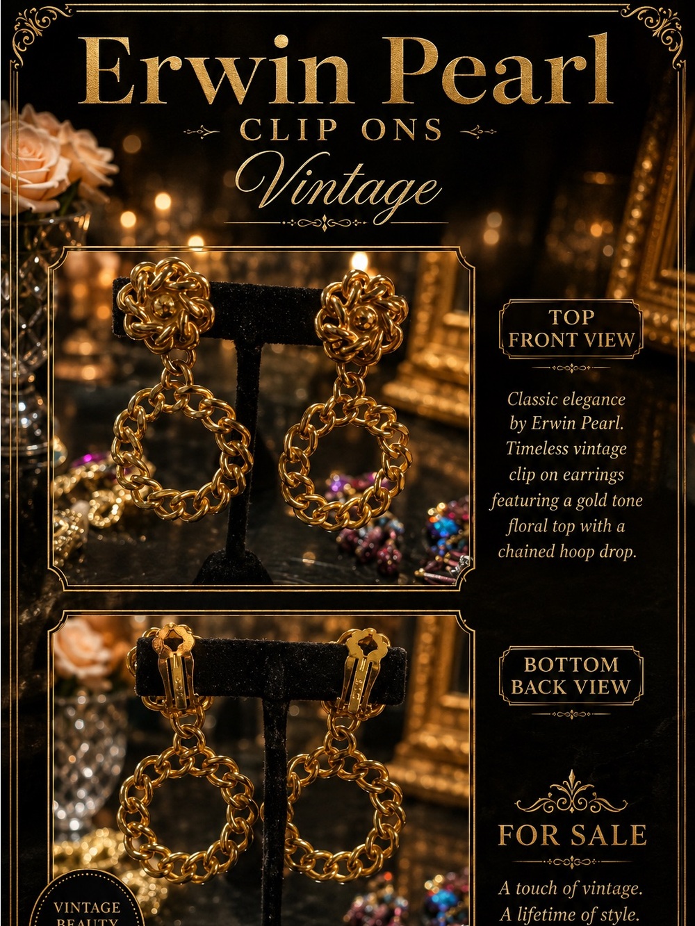 Erwin Pearl Vintage Gold-Tone Chained Hoop Clip-On Earrings